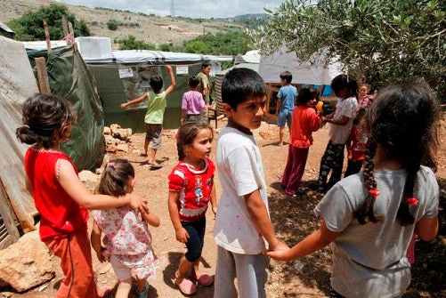 Syrian refugee children in the Ketermaya refugee camp