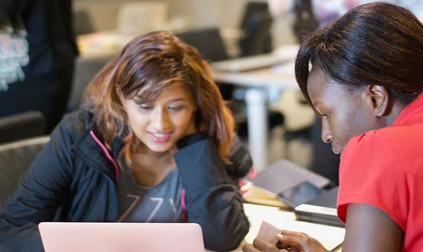 Photo of two African women working on  a computer