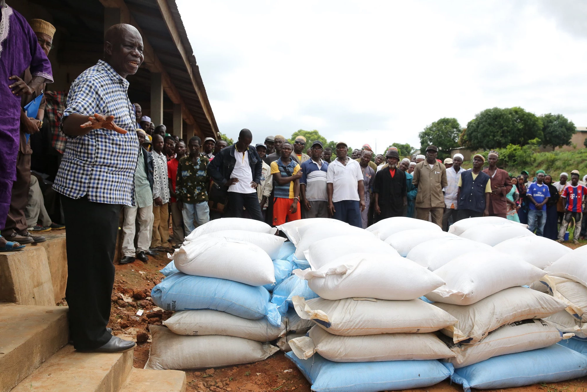 Families wait to collect food