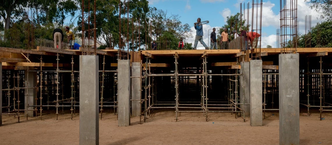 A construction site being build in Malawi