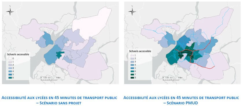 Accessibilité aux lycées en 45 minutes de transport public