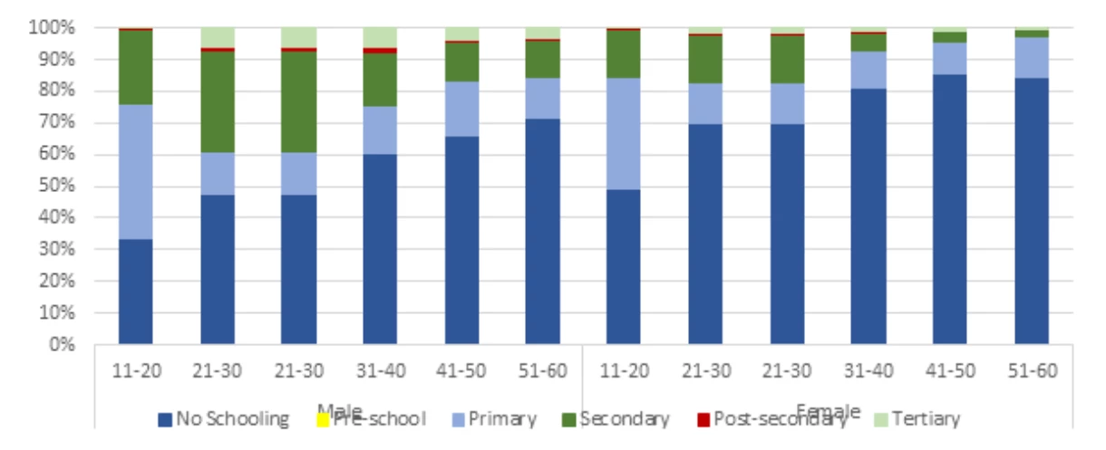 Chart 7: Educational attainment, by age group and gender 