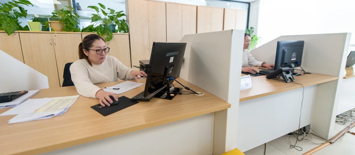 A woman working at her computer