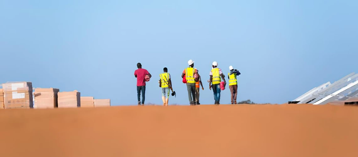 African civil engineers walking on a construction site