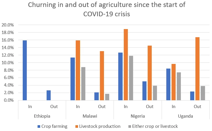 Churning in and out of agriculture since the start of COVID-19 crisis
