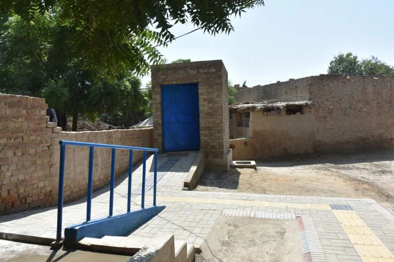 Tactile paving provides the visually impaired children access to newly constructed toilet.