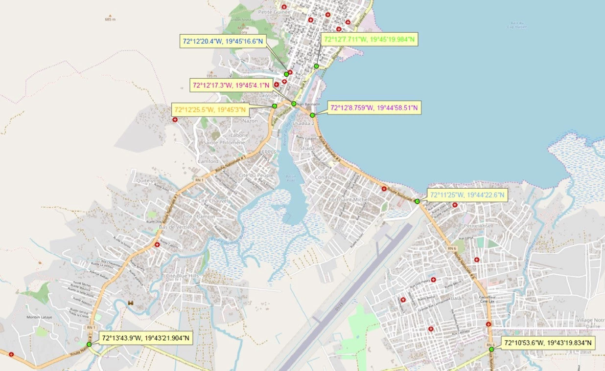 8 Most Congested Intersections of Cap-Haïtien (GPS Coordinates)