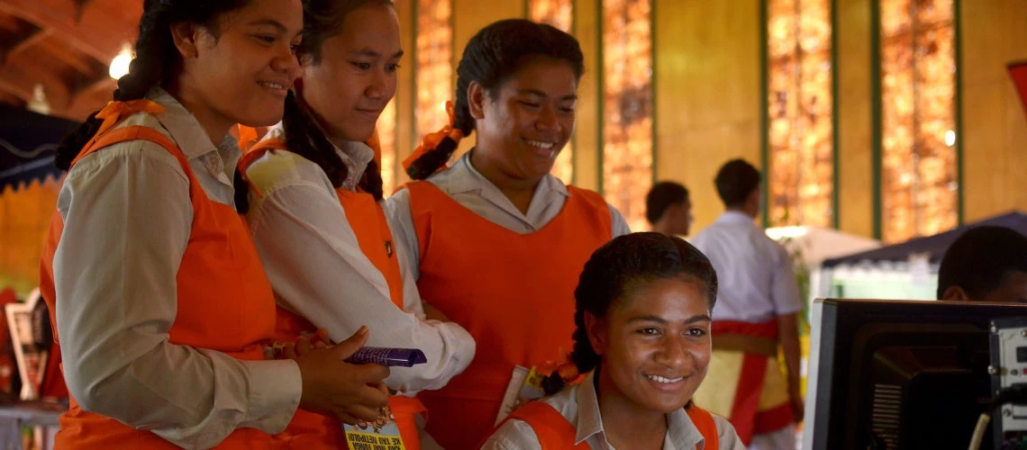 Students from Tonga's Tailulu College making the most of new high-speed broadband services 