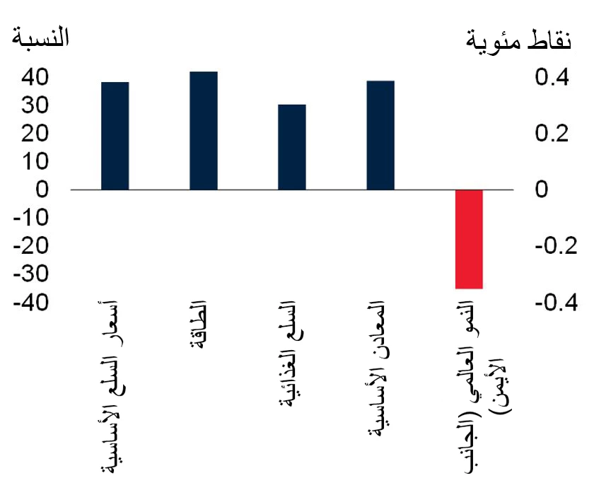 الشكل 1: ارتفاع أسعار السلع الأساسية مع ضعف معدلات النمو