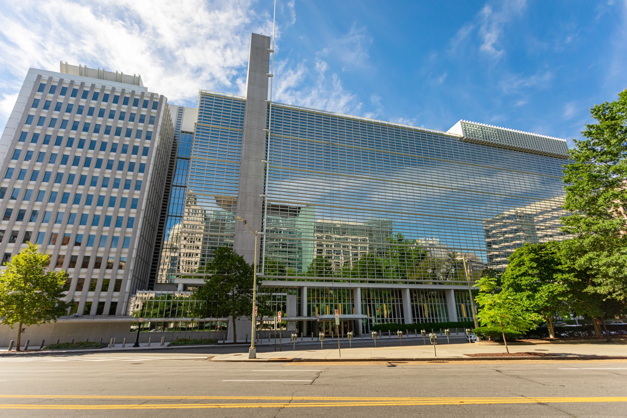 Washington, DC,USA - 05 September 2020: Exterior View of the World Bank Group Headquarters Building on a sunny Day