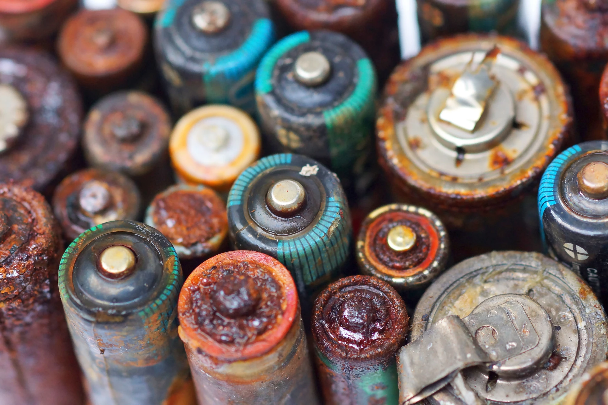Old battery leak isolated / Hazardous waste concept                               