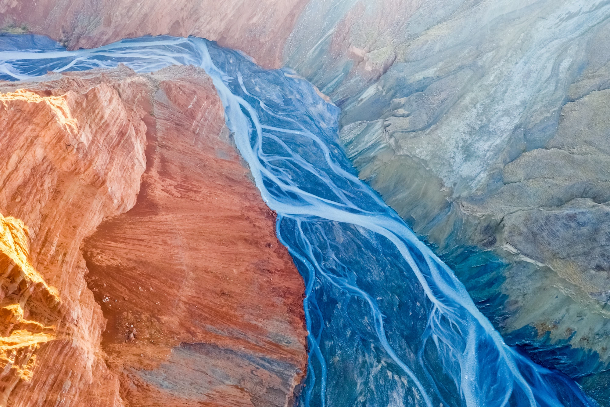riverbed that flows like a blood vessel in bottom of canyon