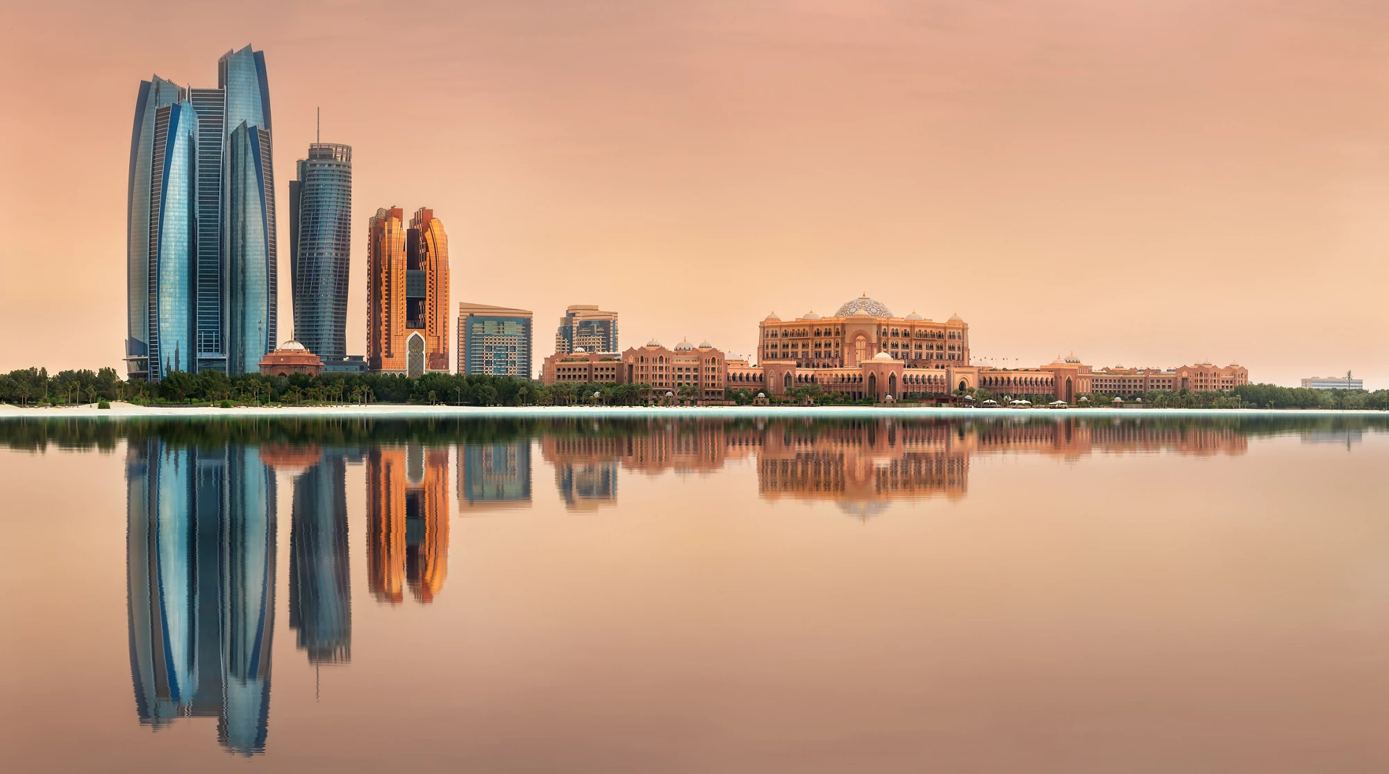View of Abu Dhabi Skyline on a sunny day, United Arab Emirates