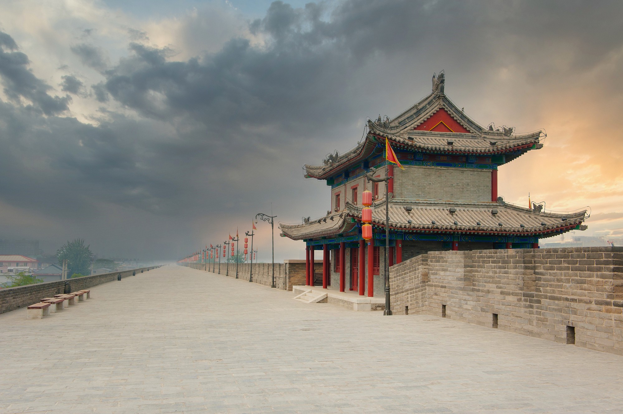 View of ancient tower on city wall in Xi'an - China