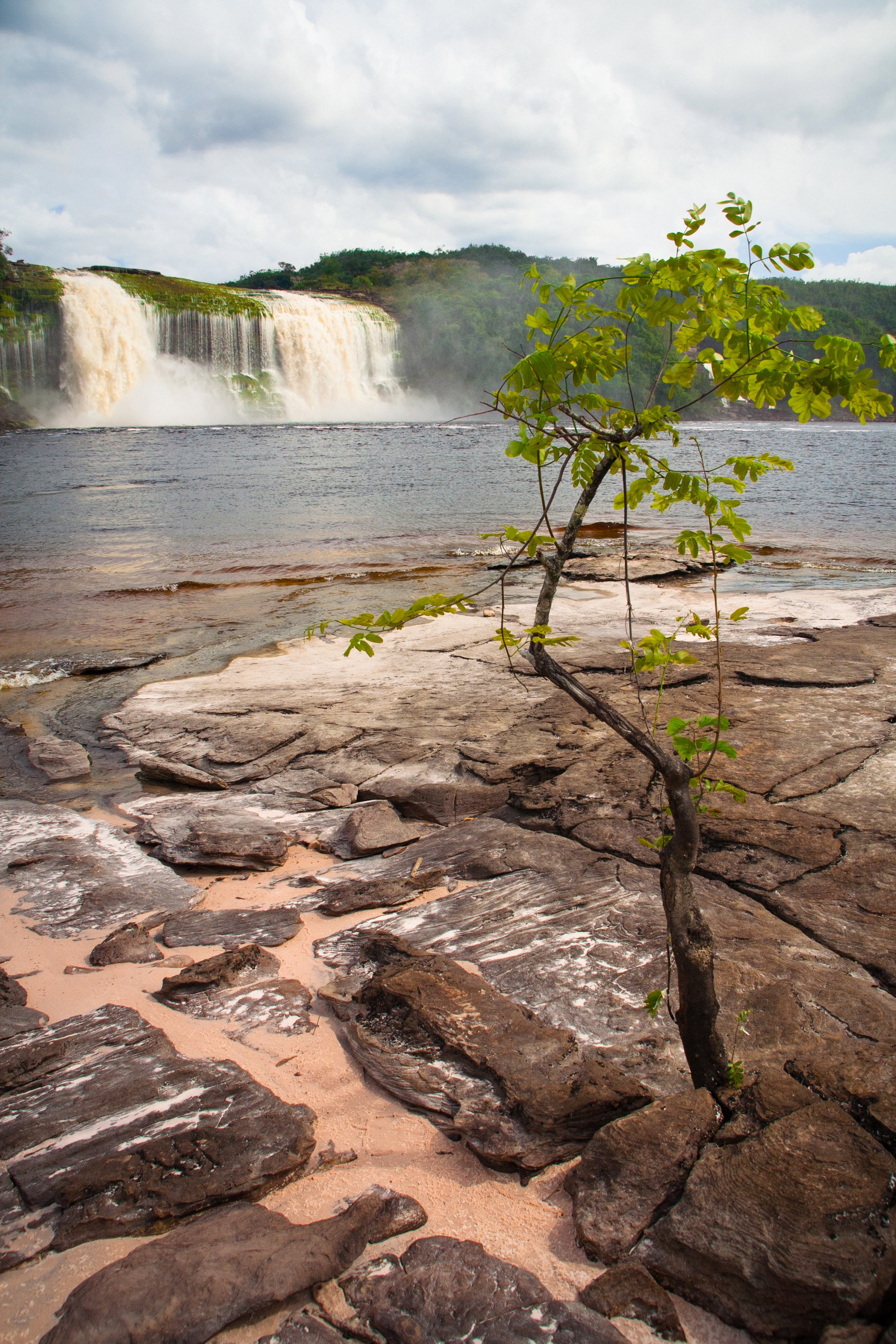 View of Salto Hacha on the lagoon in Canaima National Park - Venezuela.