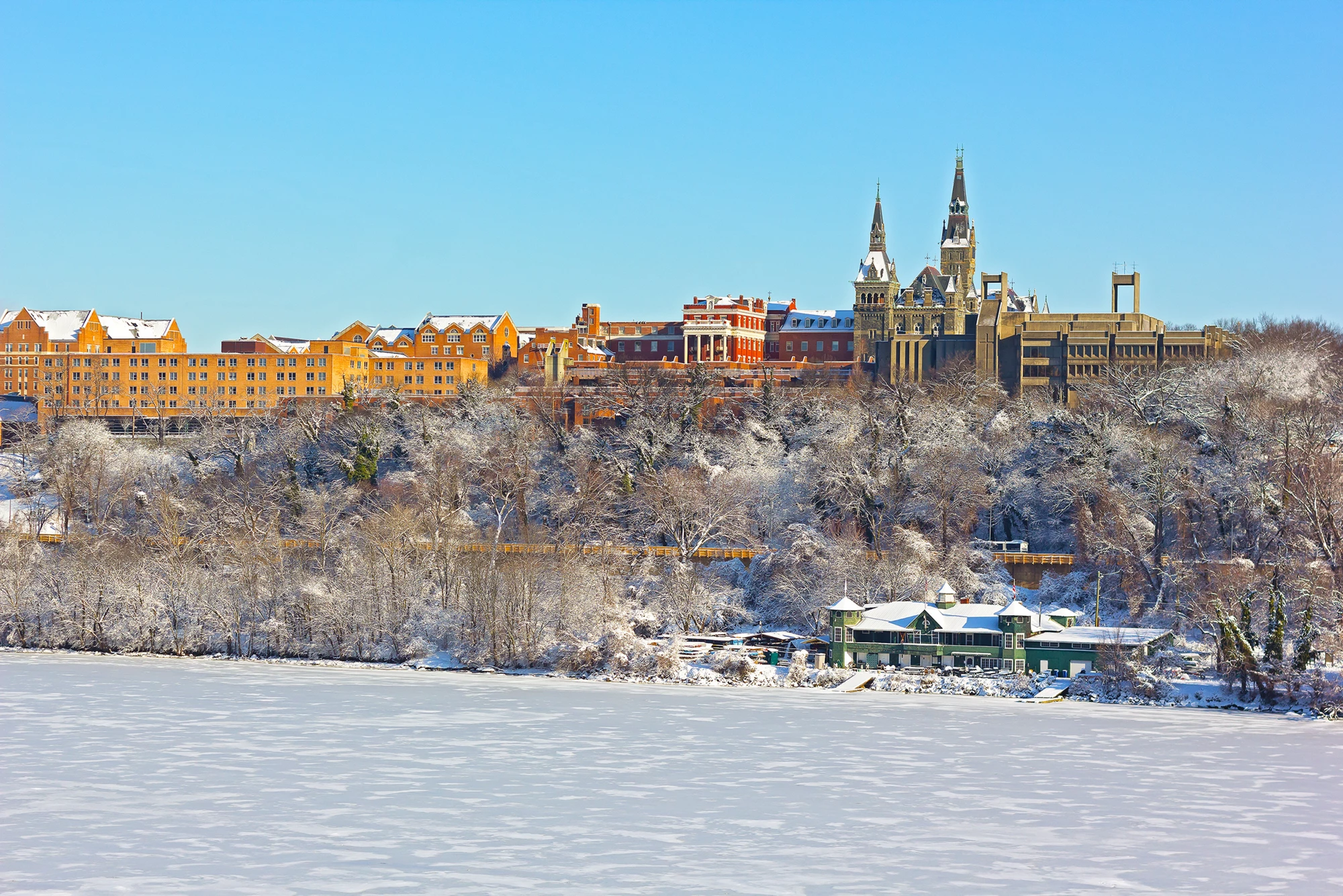 United States capital after a snow storm. Winter at Georgetown in Washington DC, USA.