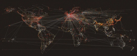 The air transport network shows the difficulty of containing a disease outbreak. Source - Alessandro Vespignani, 2013.