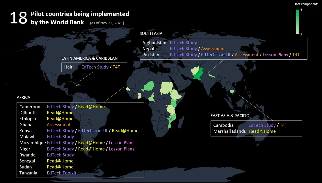 Map of the 18 countries where the CAL program led by the World Bank is being implemented