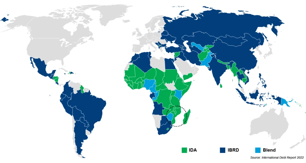 Map of DRS reporting countries and their operational lending categories