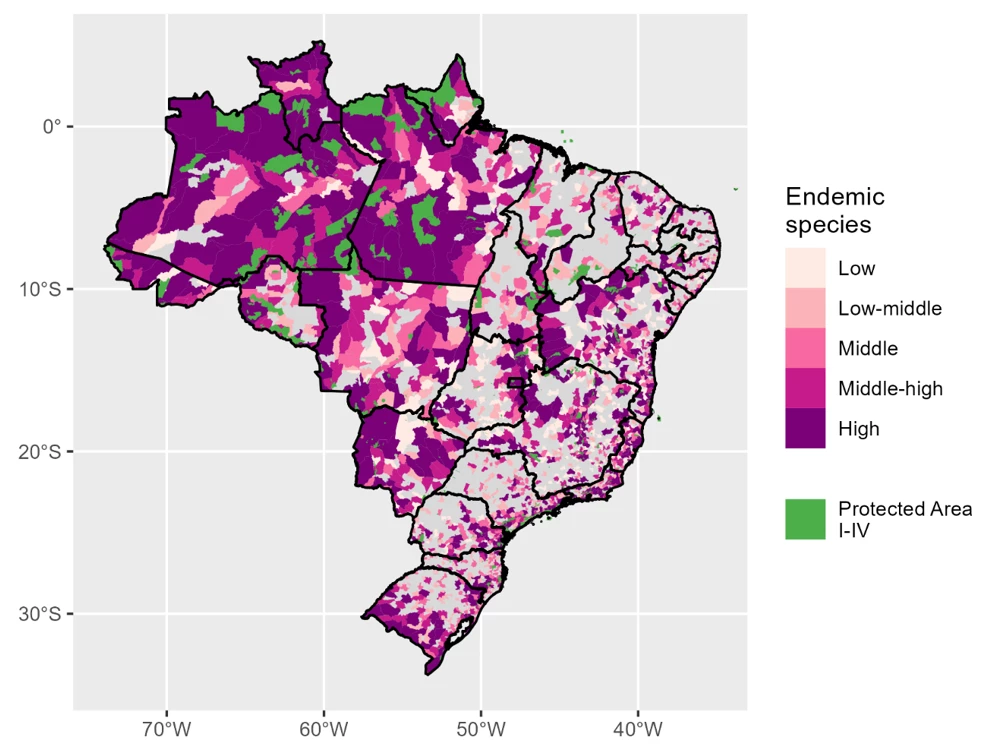 A heat map showing Endemic species
