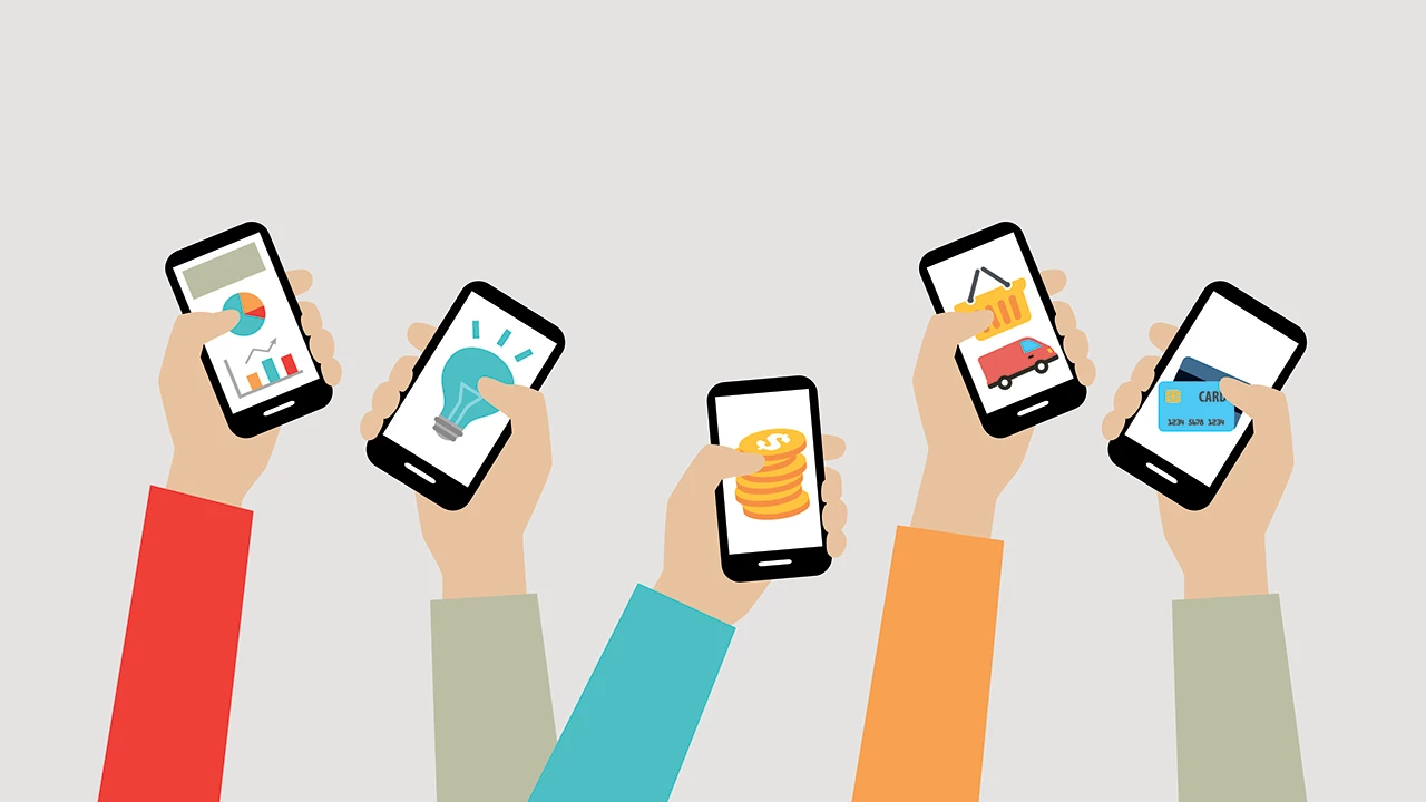 Hands holding cellphones with digital finance concept | © shutterstock.com