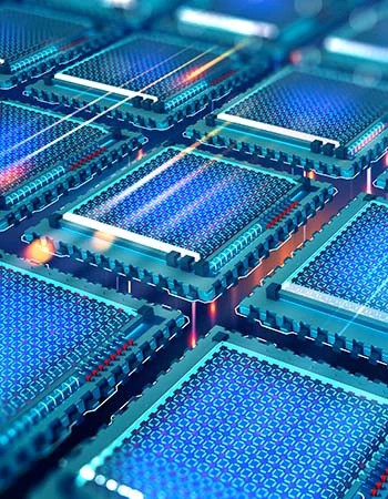 Futuristic CPU. Quantum processor in the global computer network. 3d illustration of digital cyber space