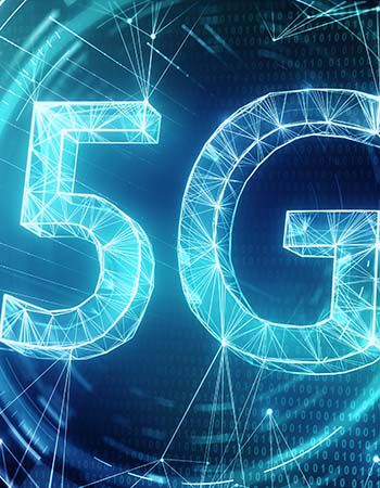 Creative glowing 5G backdrop. Mobile internet concept. 3D Rendering 