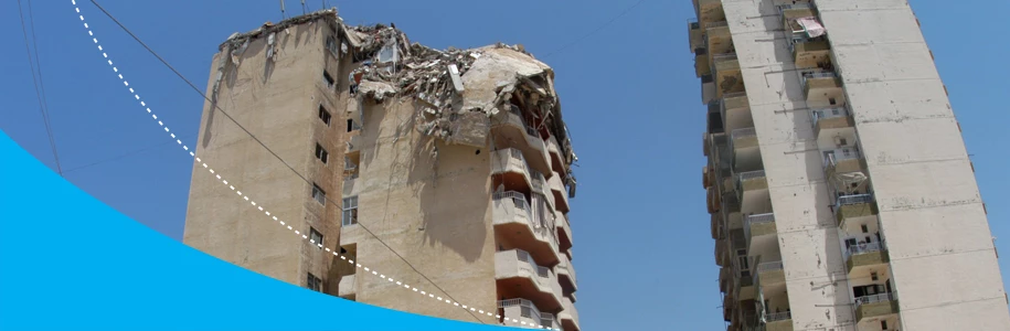 A building with a collapsed roof