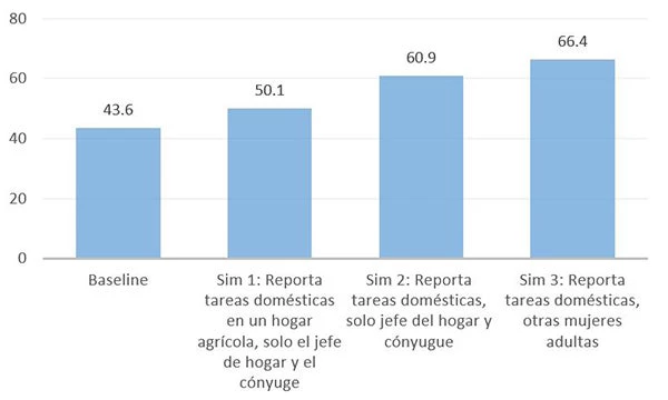 Simulaciones de tasas de participación femenina en la fuerza laboral rural teniendo en cuenta a mujeres que apuntan al trabajo excesivo en el hogar como la causa de no estar buscando empleo