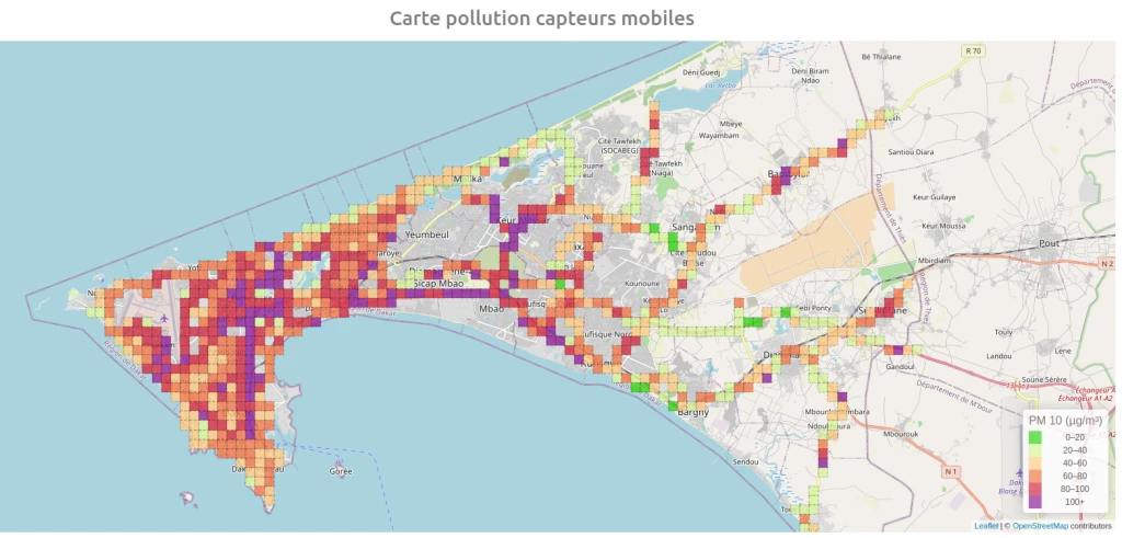 Image 3 : Levels of PM2.5 and PM10 captured by Atmotrack monitors on a vehicle