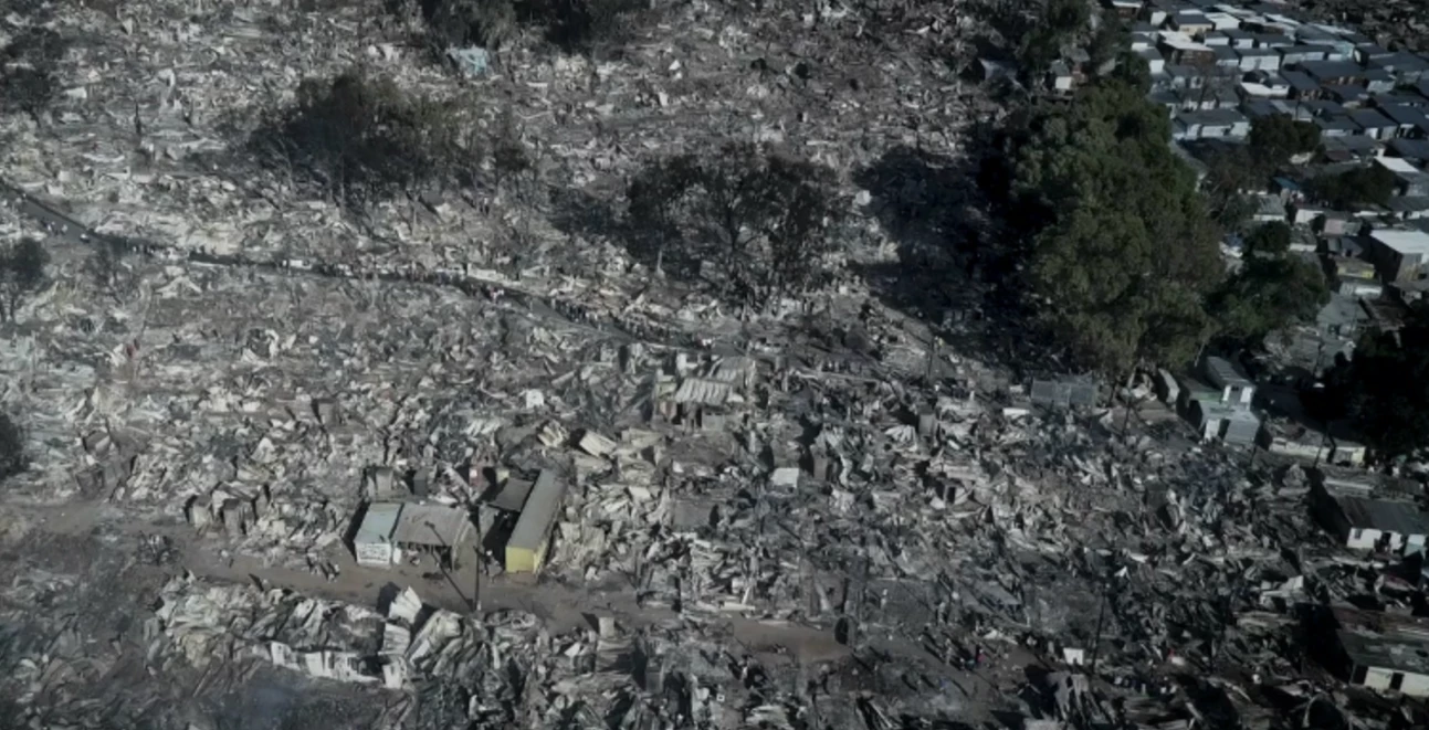 Aerial View of Aftermath of Informal Settlement Fire, South Africa. 