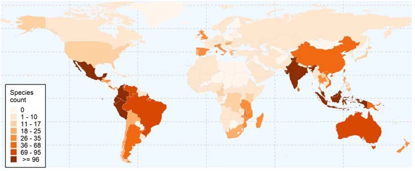 Map 2. Global distribution of small-range endemic species