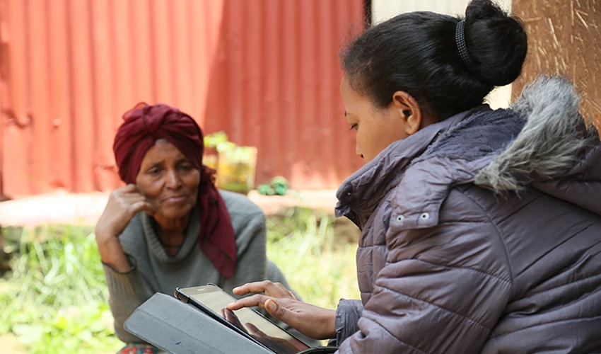 Woman conducting a survey