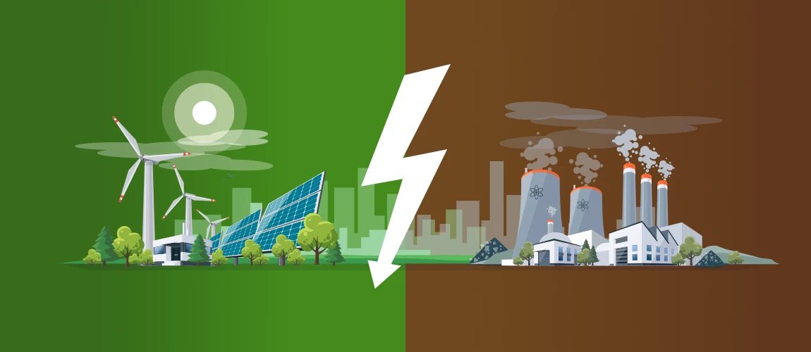 Renewable vs. non-renewable energy sources.