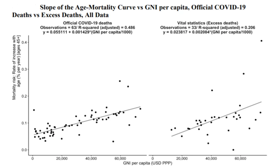 Slope of the Age-Mortality Curve vs. GNI per capita