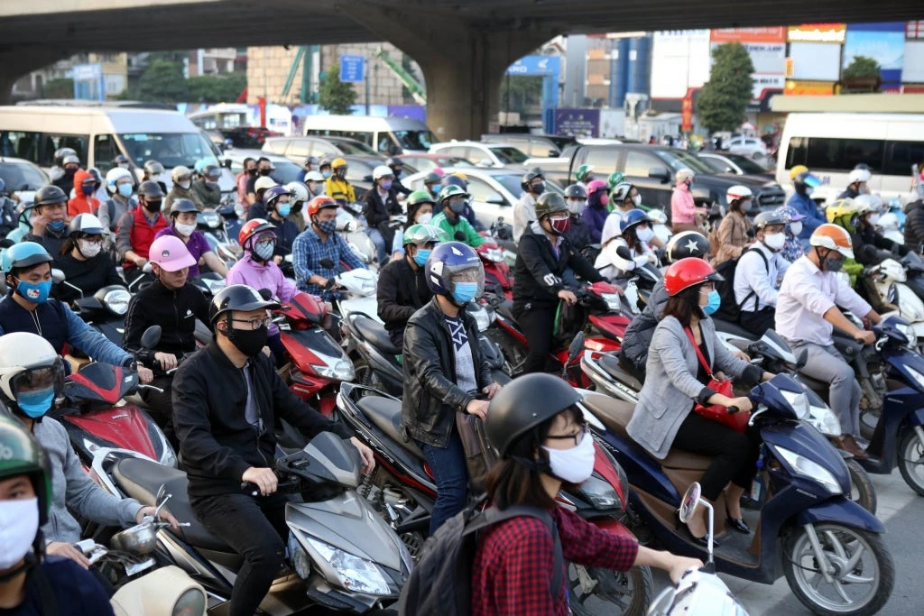 A crowded street in Hanoi