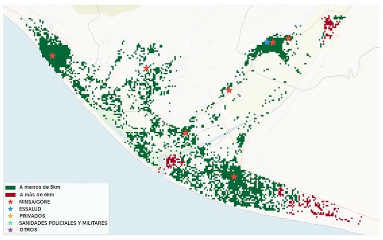 Population with access to a healthcare facility within: Islay, Arequipa
