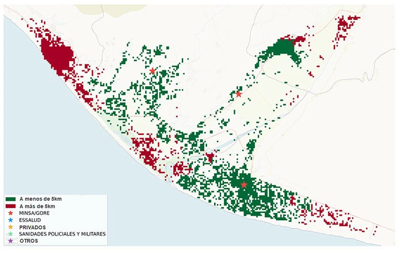 Population with access to a 24-hour healthcare facility within 5km: Islay, Arequipa