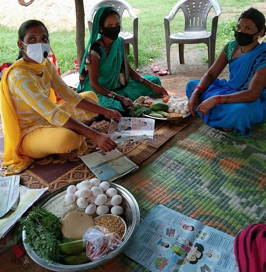 During the pandemic, the anganwadi workers went from house to house to distribute rations (supplementary nutrition) and messages on appropriate nutrition practices.