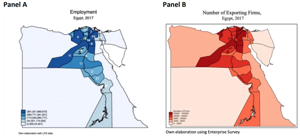 Employment concentration in regions, Egypt, 2017