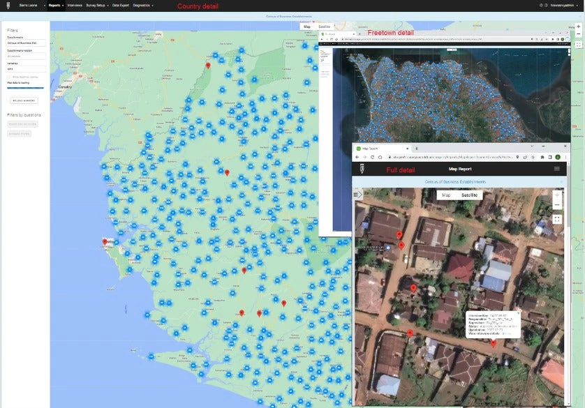 Screenshots from map reporting in Survey Solutions 
