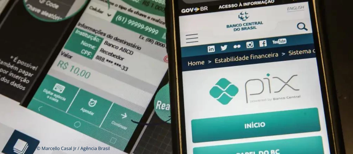 Mobile screens showing Pix, a Brazil’s fast payments system