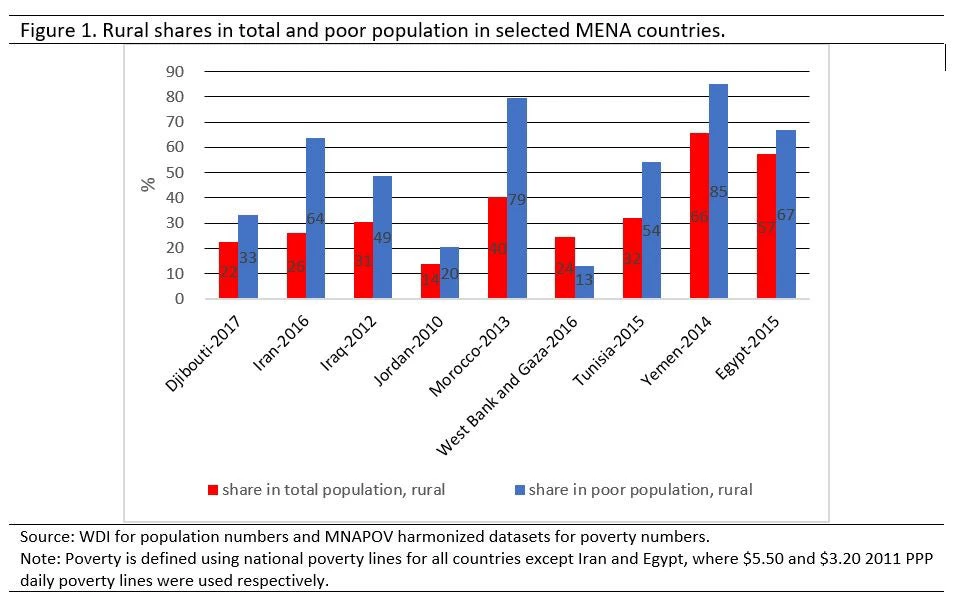 Rural shares in total and poor population in selected MENA countries.