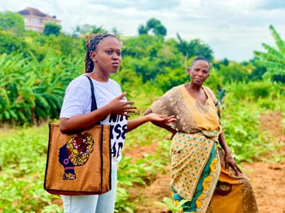 Sandra Ruhizi Founder of Kijana Factory explains her work alongside farmer Aziza Mohamed Rashidi