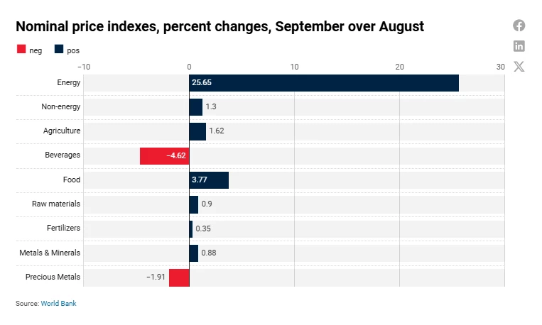 Energy prices surged in September; non-energy prices edged up—Pink Sheet