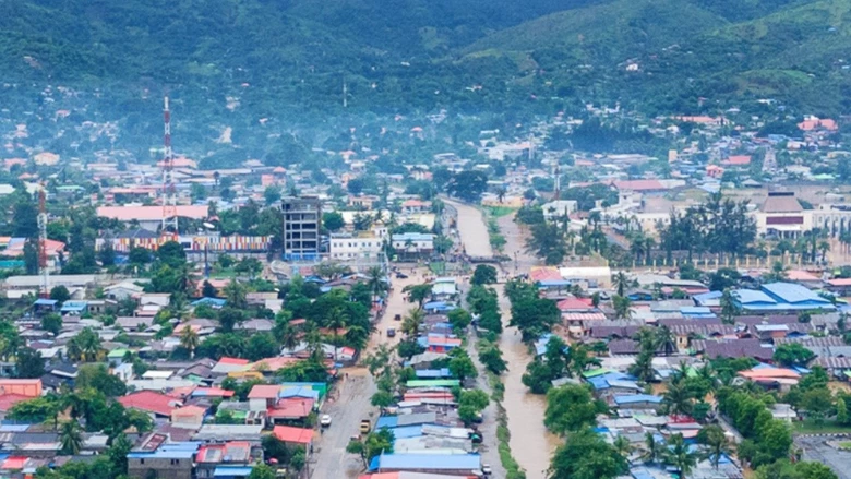 Central Dili is covered in flood waters from TC Seroja