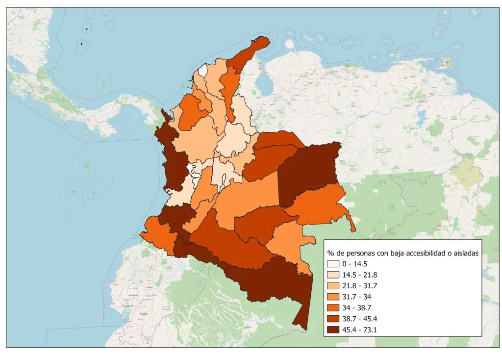 Mapas medición de personas con baja accesibilidad o aisladas