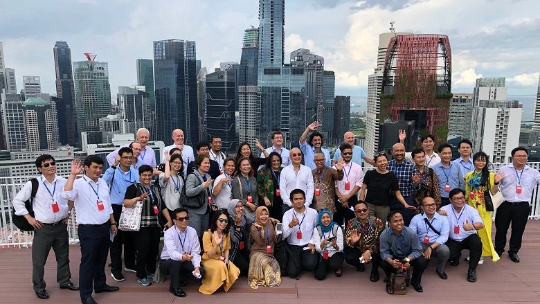 Participants of the first Singapore Technical Deep Dive visiting the roof terrace of the Pinnacles public housing project.