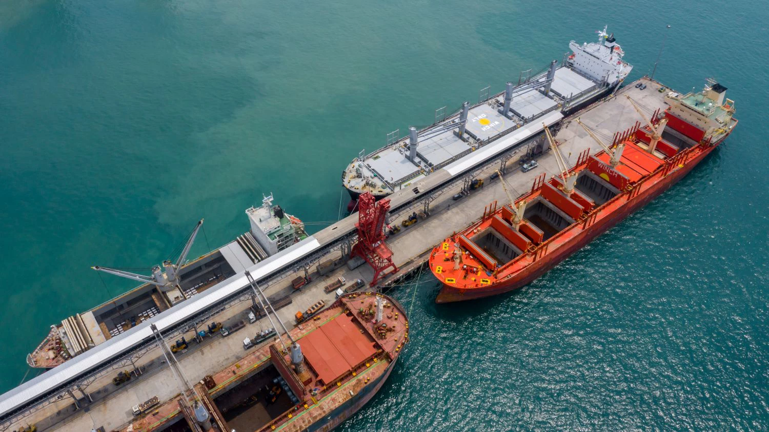 An image of trade ships at a port.