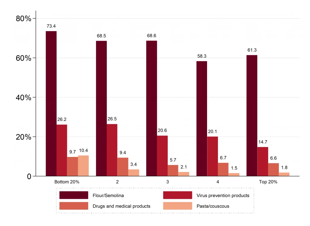 Figure 4. Percentage of households not being able to buy certain basic items, by quintiles